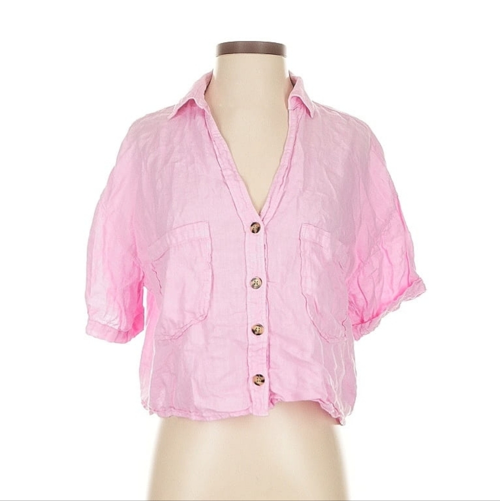 Zara Pink Button Down Linen Shirt M